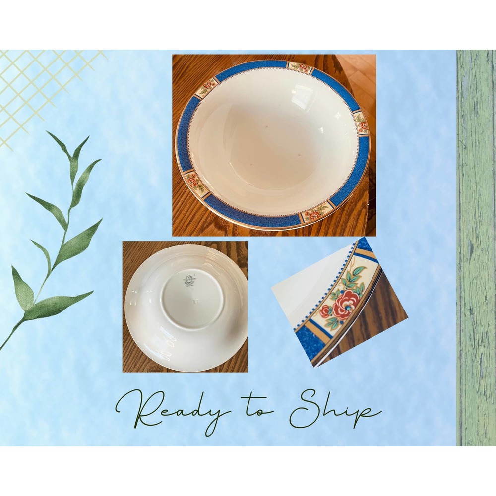 Allertons Ltd. Serving Bowl, English Bone China, ALL5, Blue Band,  Hand Painted